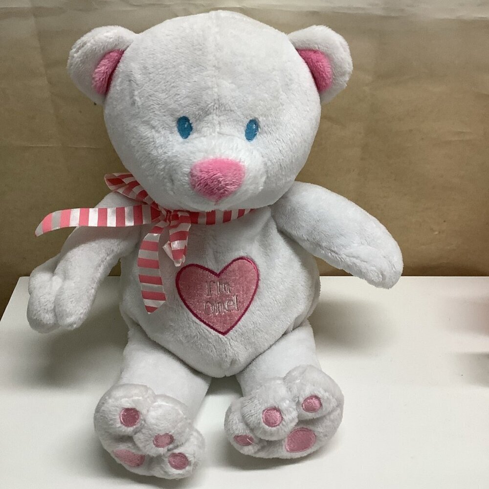 I’m One White Teddy Bear With Pink Heart and Striped Neck Tie Preloved
